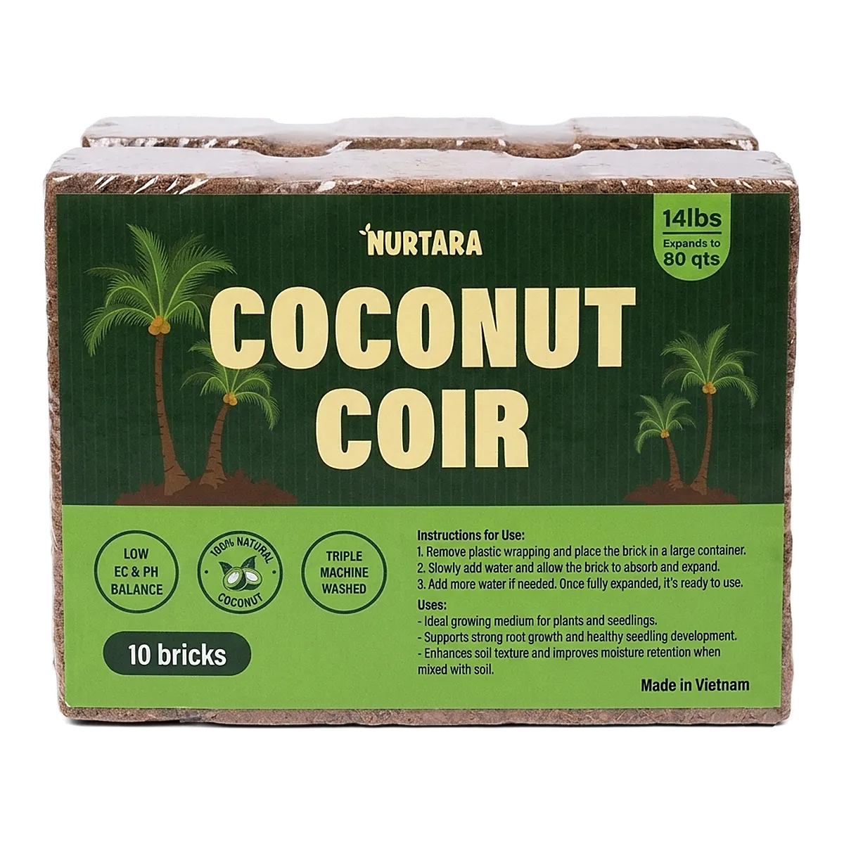 A NURTARA coconut coir pack of 5 compressed bricks